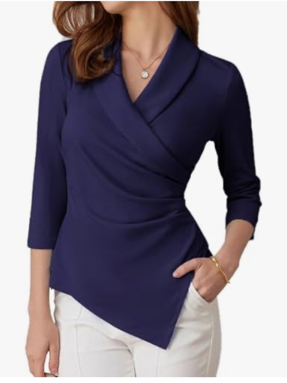 NWT Grace Karin Women's Elegant 3/4 Sleeve V-Neck Pleated Tunic Top
